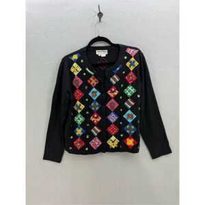 Jack B Quick Womens Multicolor Embroidered Cardigan Blouse Top Size Medium